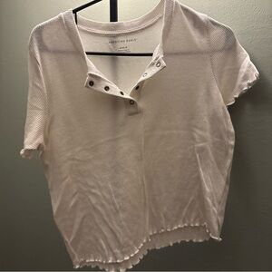 American Eagle Outfitters White Ribbed Short Sleeve Top
